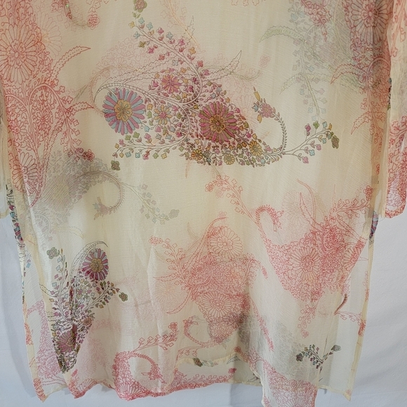 Beautiful Colorful Floral Beach Cover-Up Sz 42/M-L Silk Half Sleeve Sheer Beachy - Picture 10 of 12